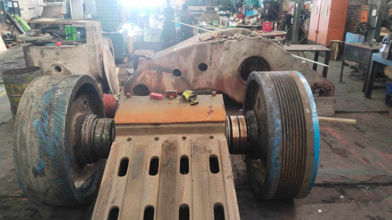 Damaged industrial equipment before repair